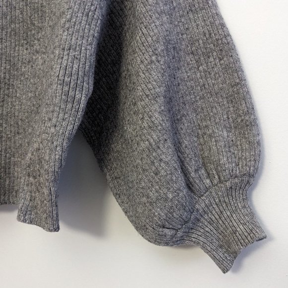 Boxy Mock Neck Balloon Sleeve Cropped Ribbed Knit Sweater - Picture 5 of 8